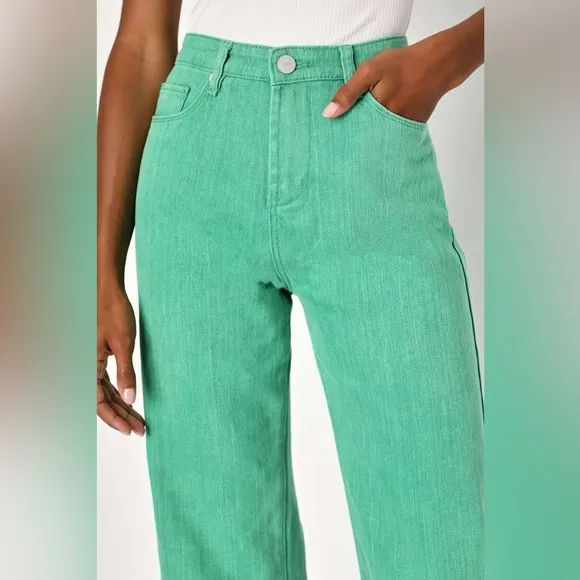 NWT Blank NYC The Baxter Green Denim High-Waisted Straight Jeans Size 24