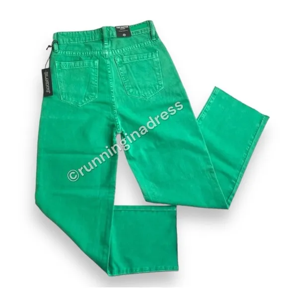 NWT Blank NYC The Baxter Green Denim High-Waisted Straight Jeans Size 24