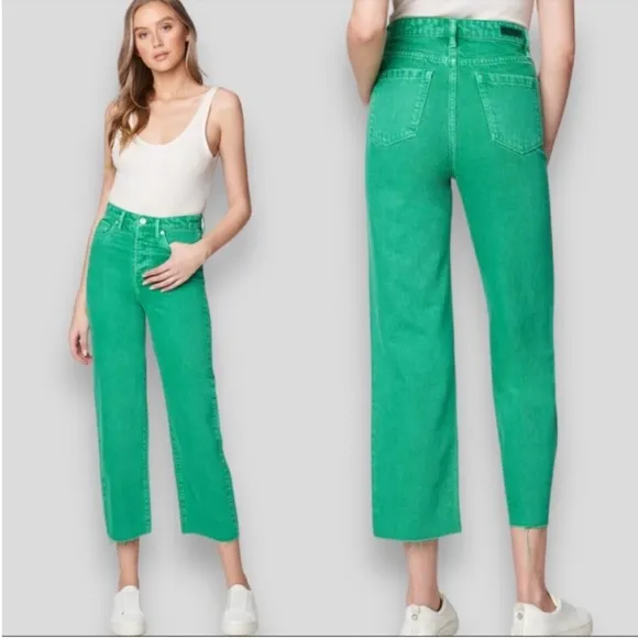 NWT Blank NYC The Baxter Green Denim High-Waisted Straight Jeans Size 24
