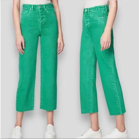 NWT Blank NYC The Baxter Green Denim High-Waisted Straight Jeans Size 24
