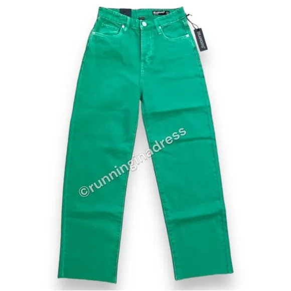 NWT Blank NYC The Baxter Green Denim High-Waisted Straight Jeans Size 24