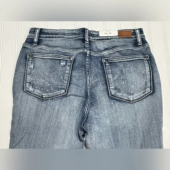 NWT Judy Blue Bleach Splash Distressed High Rise Button Fly Skinny Jeans size 13