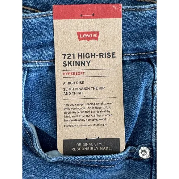 NWT Levi's 721 High Rise Skinny Women's Jeans Light Wash Size 29 x 30