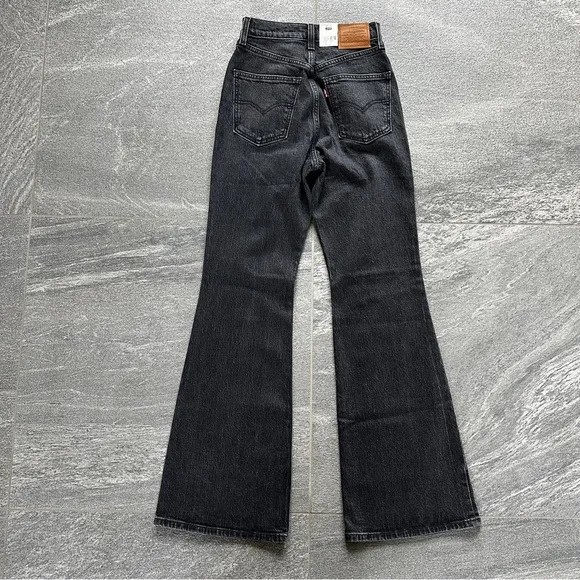 NWT Levi's Premium Jeans 70's High Rise Modern Flare Black Denim Zip Fly Size 24