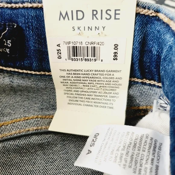 NWT LUCKY BRAND mid rise super skinny ava jeans