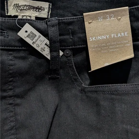 NWT Madewell Skinny Flare High Rise Jeans Black Frost Wash Women's Size 32
