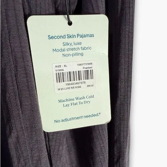 NWT  Tommy John Second Skin Luxe Ribbed Robe in Phantom (Gray) XL MSRP $98