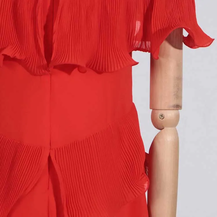 Off-Shoulder High-Low Maxi Dress with Cascading Ruffles