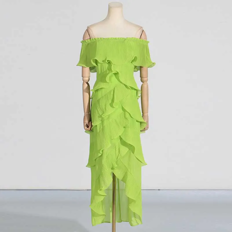 Off-Shoulder High-Low Maxi Dress with Cascading Ruffles