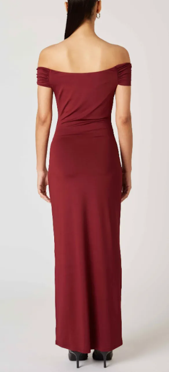 Off Shoulder Knit Twisted Sleeve Maxi Dress
