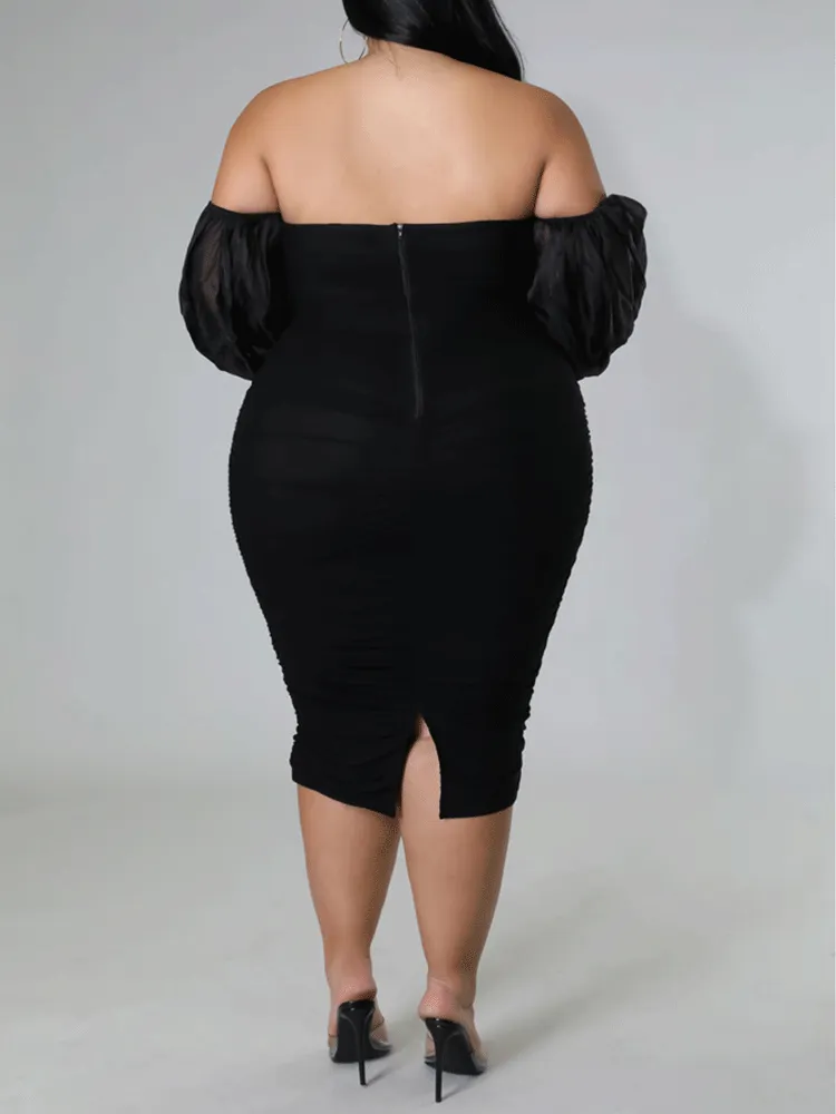 Off The Shoulder Mesh Sleeve Dress