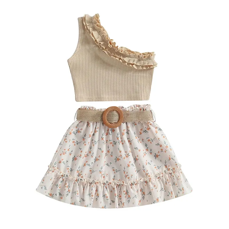 One-shoulder Top and Floral Skirt Set
