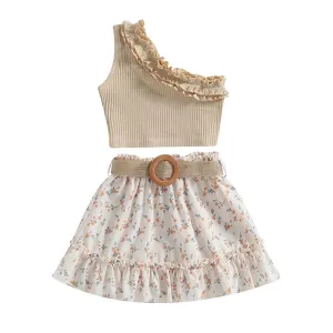 One-shoulder Top and Floral Skirt Set