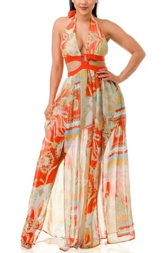 Orange Halter Maxi Dress