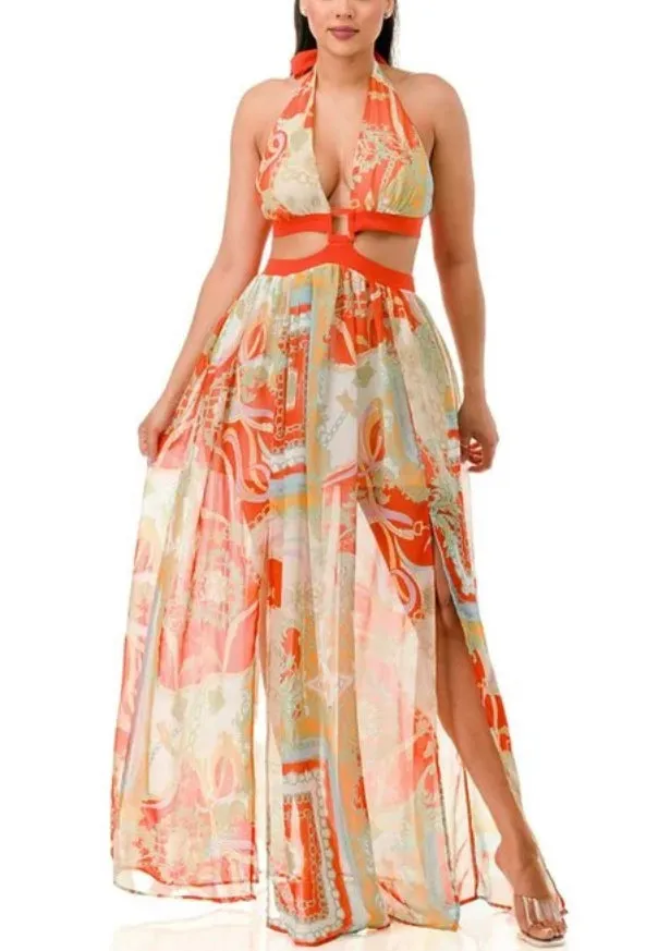 Orange Halter Maxi Dress