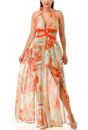 Orange Halter Maxi Dress