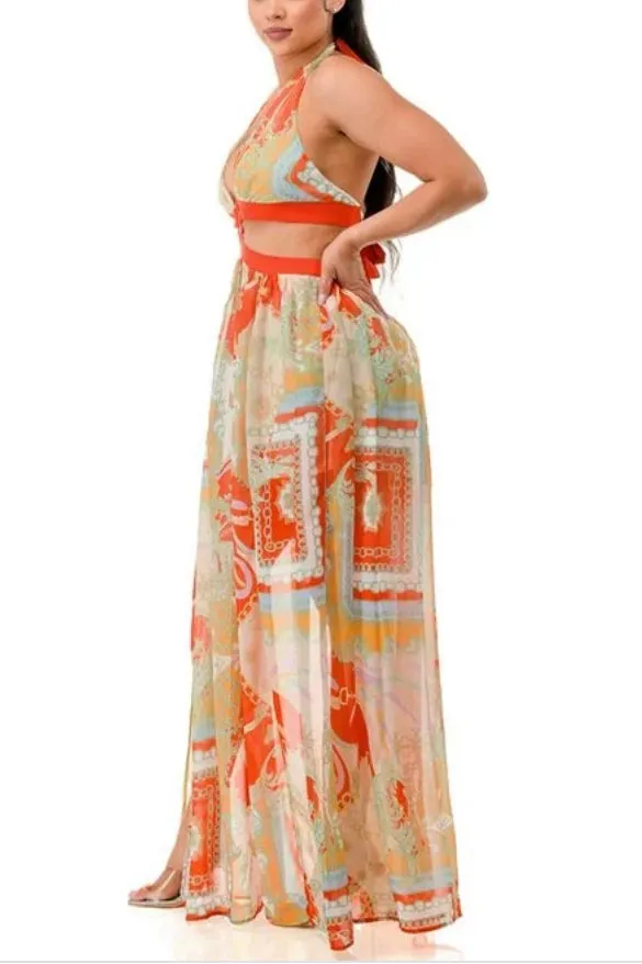 Orange Halter Maxi Dress