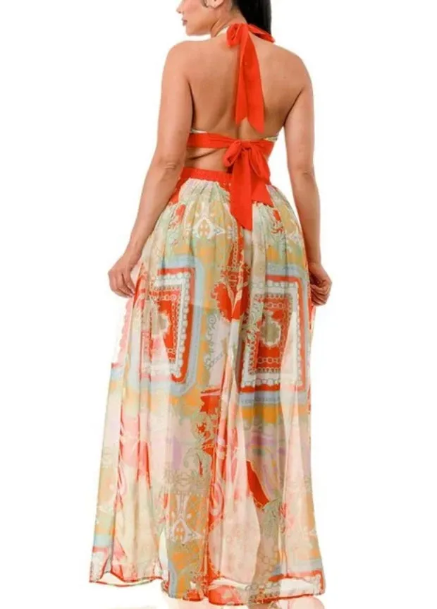 Orange Halter Maxi Dress