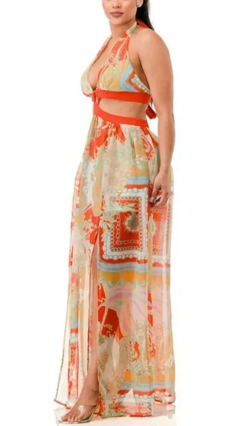 Orange Halter Maxi Dress