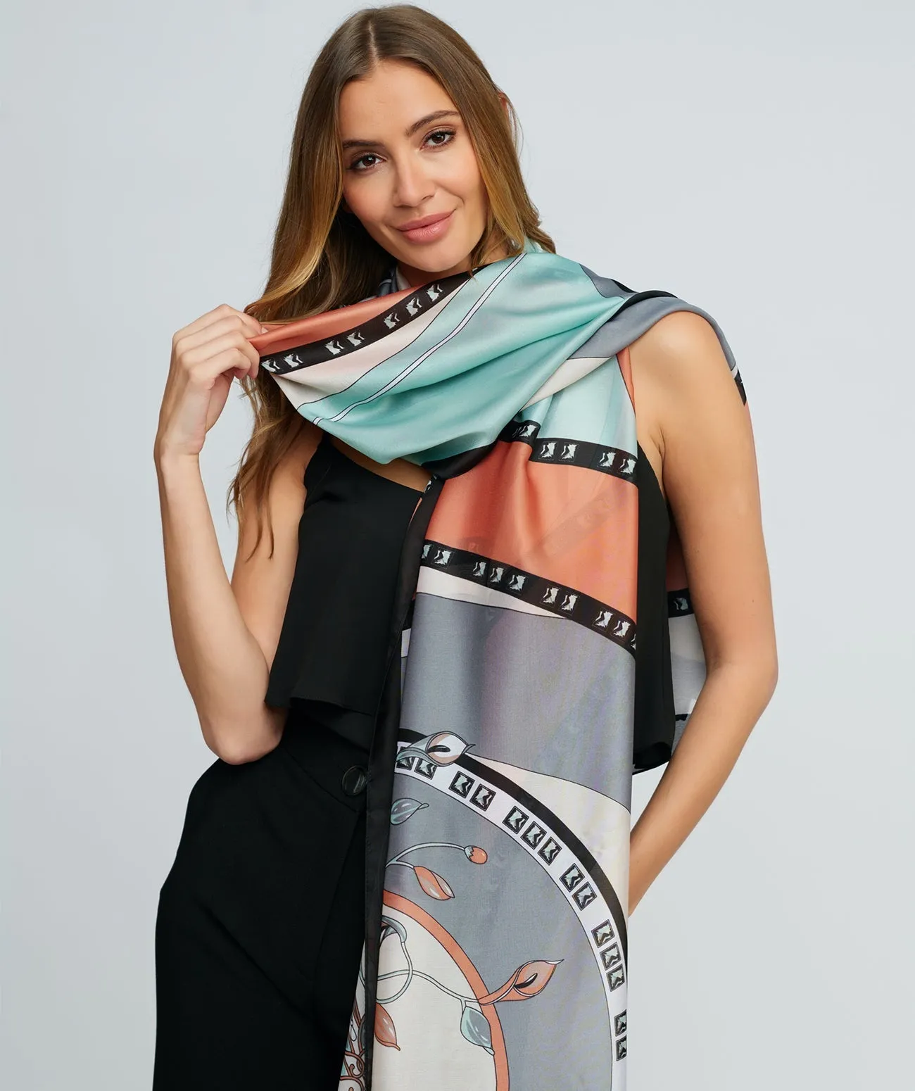 Pale Turquoise and Tan Geometric Scarf