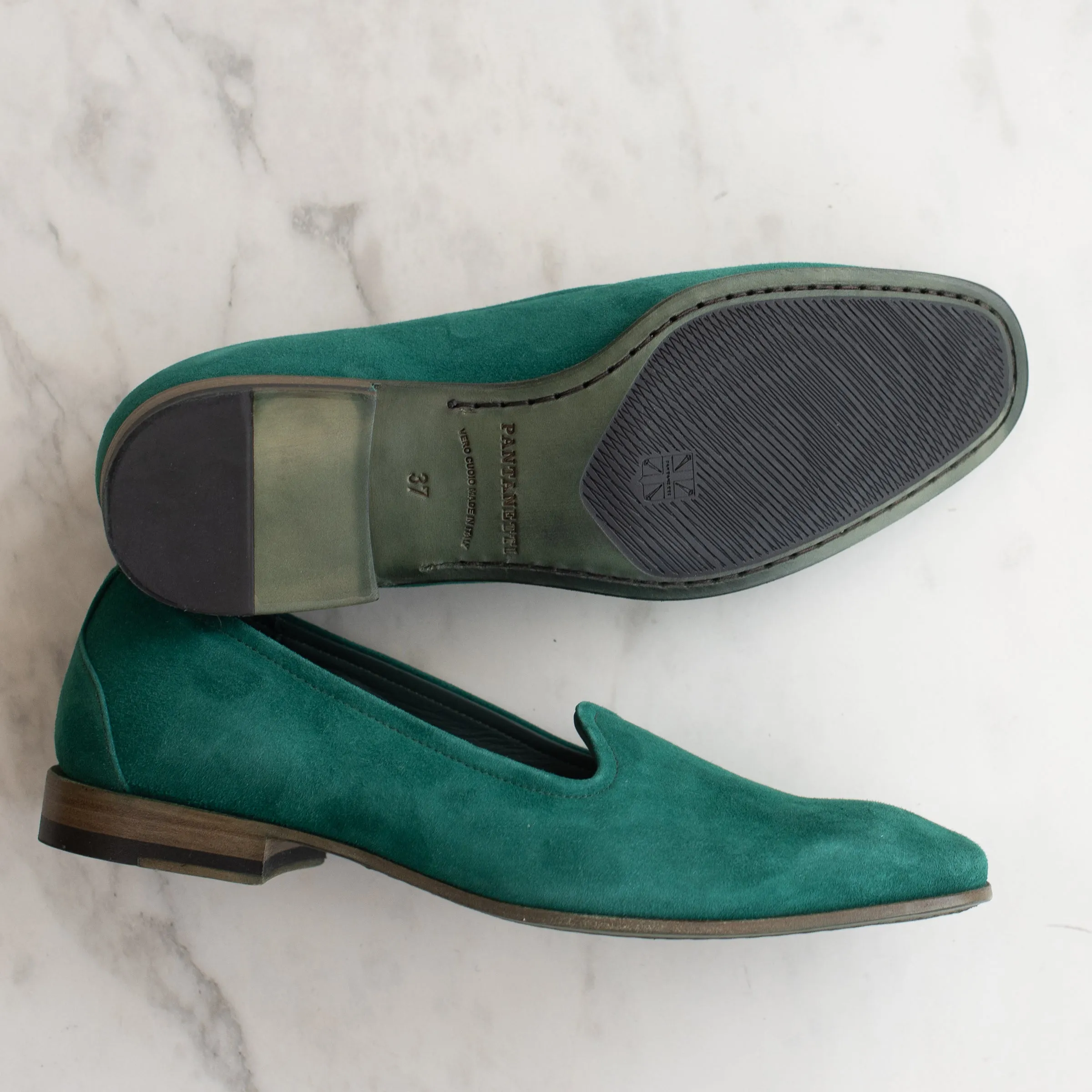 Pantanetti Suede Tuxedo Slippers (emerald) on sale!