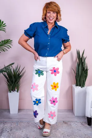Parker Off White/Multi Color Floral Jeans - K1179OW