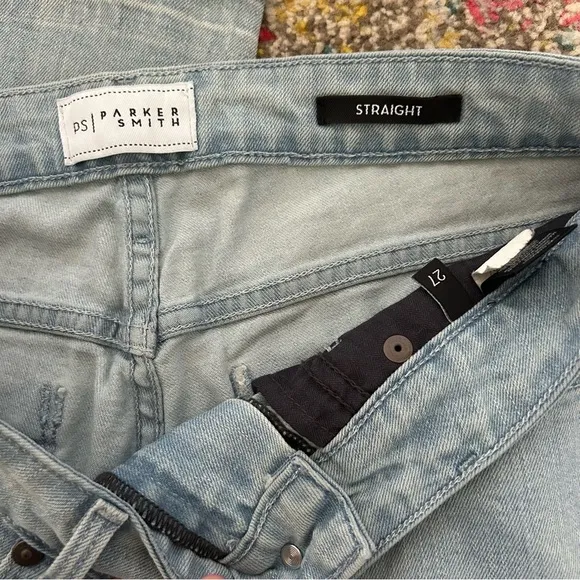 Parker Smith Straight Leg Jeans Star Embroidered Light Wash Size 27