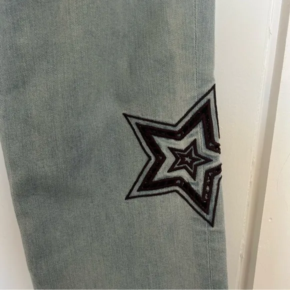 Parker Smith Straight Leg Jeans Star Embroidered Light Wash Size 27