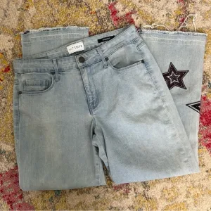 Parker Smith Straight Leg Jeans Star Embroidered Light Wash Size 27
