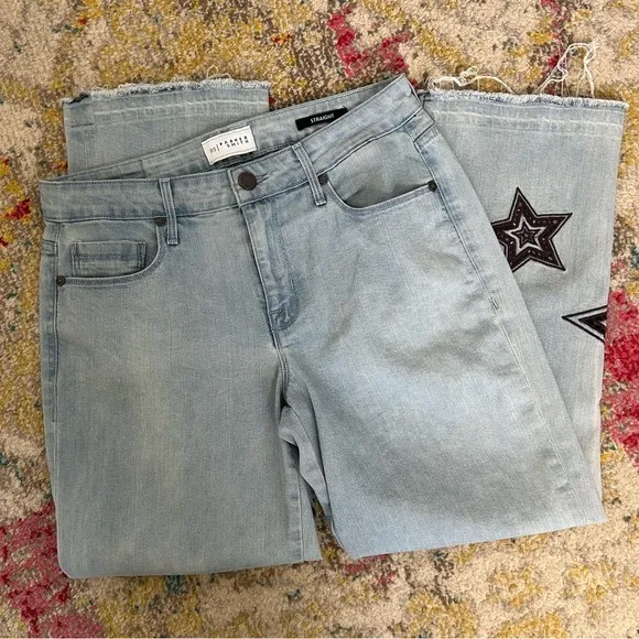 Parker Smith Straight Leg Jeans Star Embroidered Light Wash Size 27