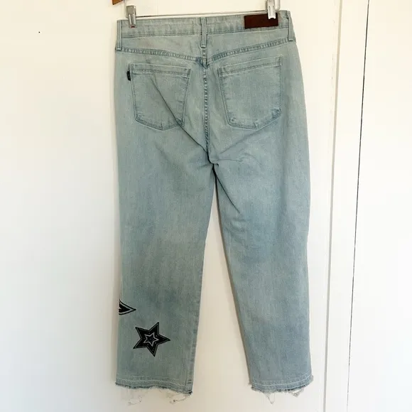Parker Smith Straight Leg Jeans Star Embroidered Light Wash Size 27