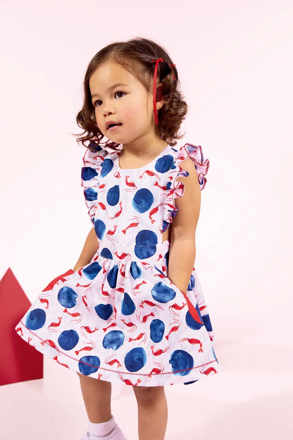 Percale Dress with Watercolor-Style Marine Print