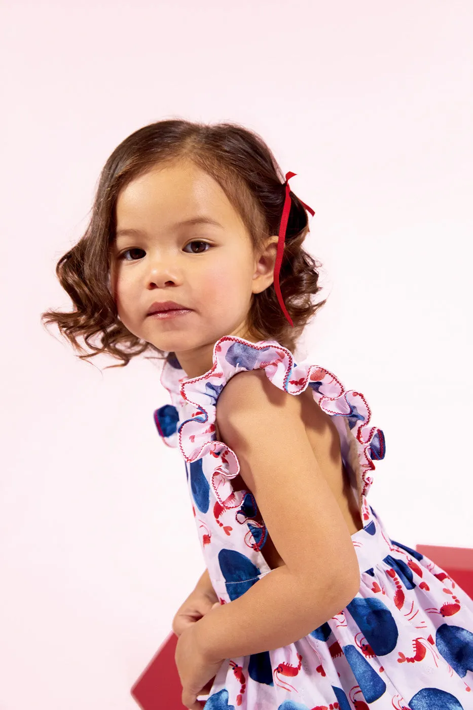 Percale Dress with Watercolor-Style Marine Print