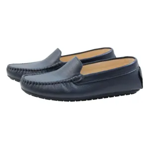 Perroquet Shoes Pebbled Leather Loafers - Navy