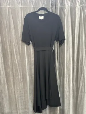 Phillip Lim Black Cotton Short Sleeve Dress with Belt and Flare Bottom Maxi Dress