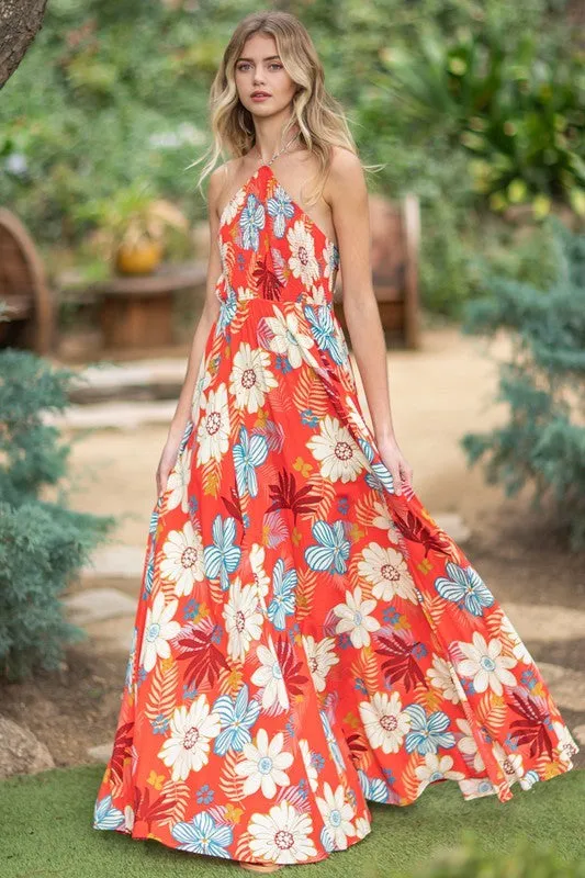 Phoenix Halter Tie Back Maxi Dress