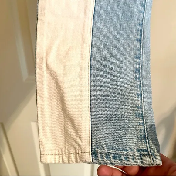 Pistola Straight Leg High Rise Denim Blue White Ankle Cropped Jeans Size 27