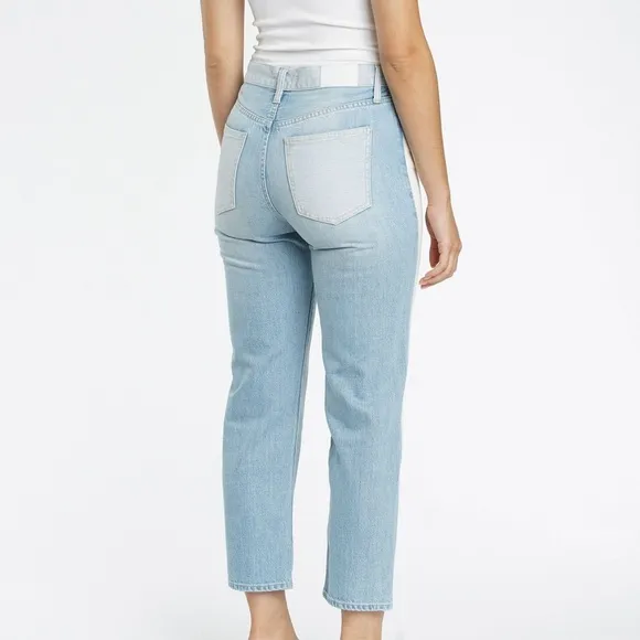 Pistola Straight Leg High Rise Denim Blue White Ankle Cropped Jeans Size 27