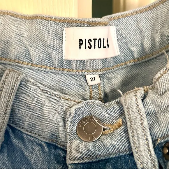 Pistola Straight Leg High Rise Denim Blue White Ankle Cropped Jeans Size 27