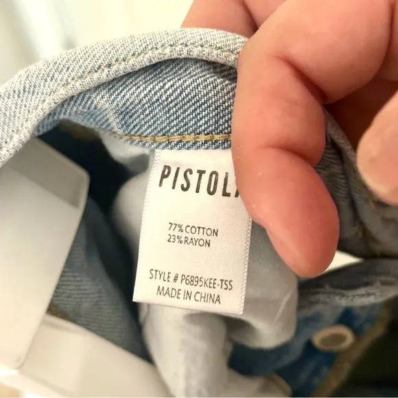 Pistola Straight Leg High Rise Denim Blue White Ankle Cropped Jeans Size 27