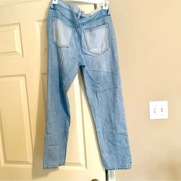 Pistola Straight Leg High Rise Denim Blue White Ankle Cropped Jeans Size 27