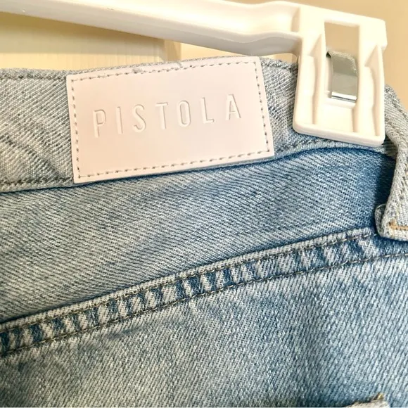 Pistola Straight Leg High Rise Denim Blue White Ankle Cropped Jeans Size 27