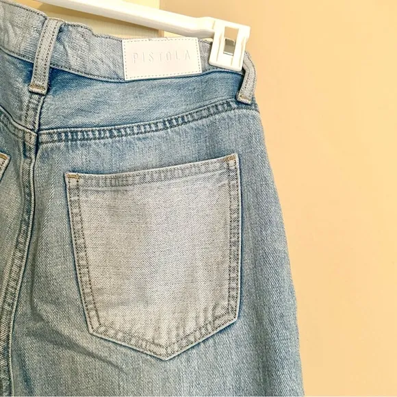 Pistola Straight Leg High Rise Denim Blue White Ankle Cropped Jeans Size 27