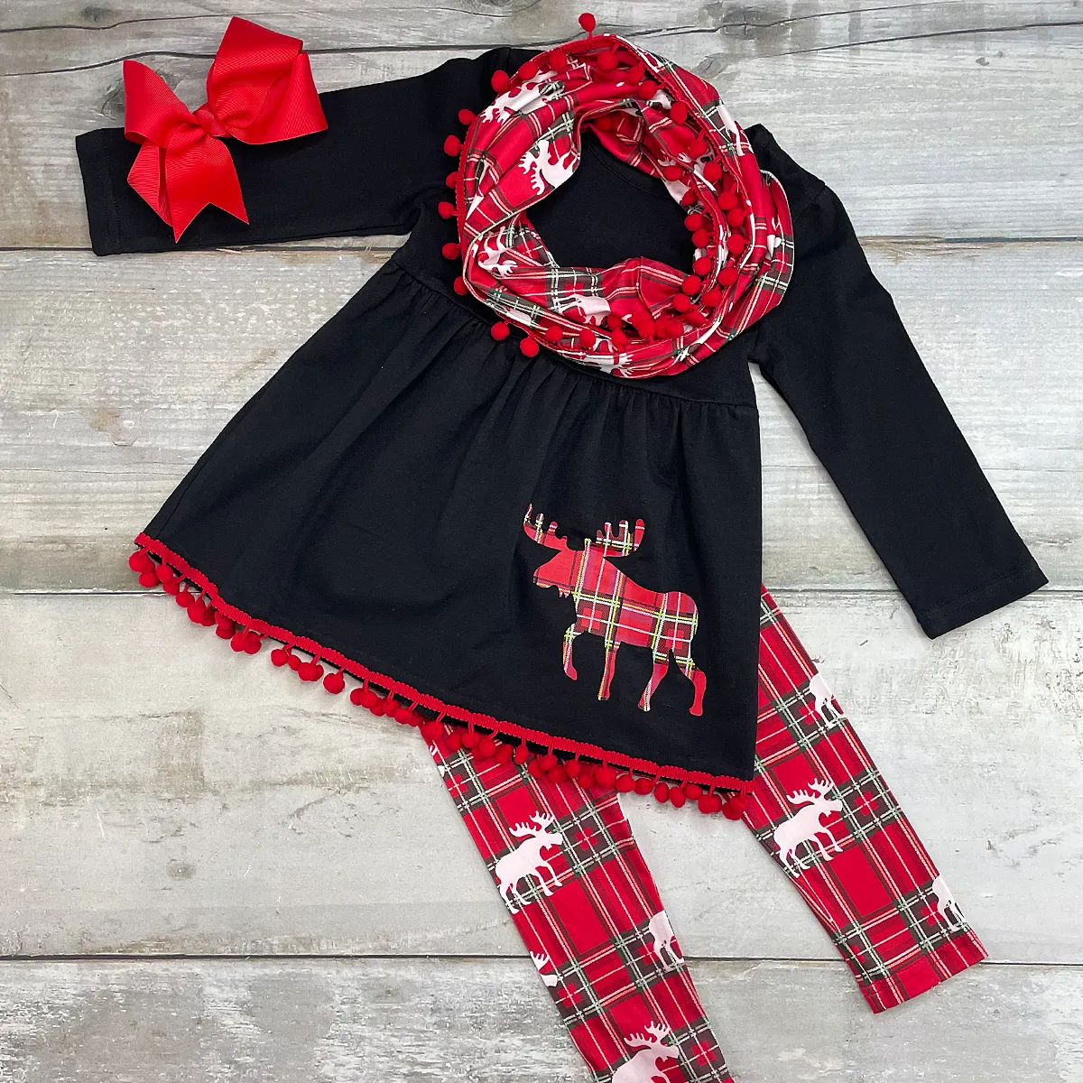 Plaid Moose Scarf Set