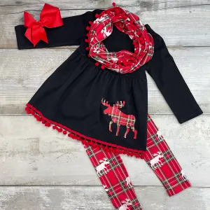Plaid Moose Scarf Set