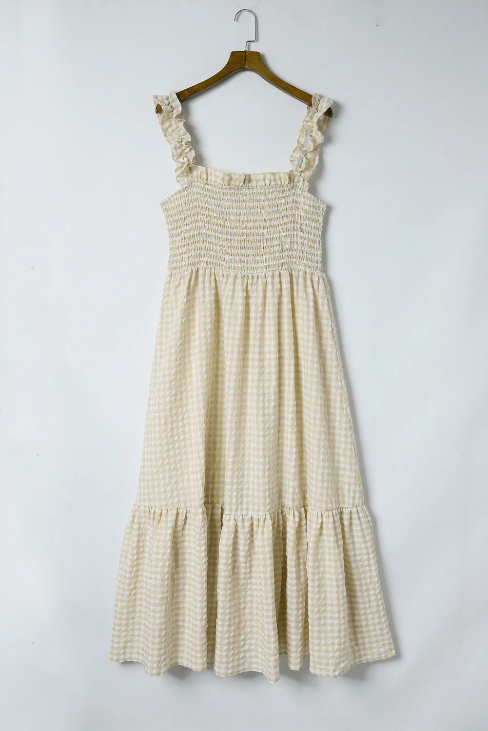 Plaid Ruffled Sleeve Smocked Maxi Dress