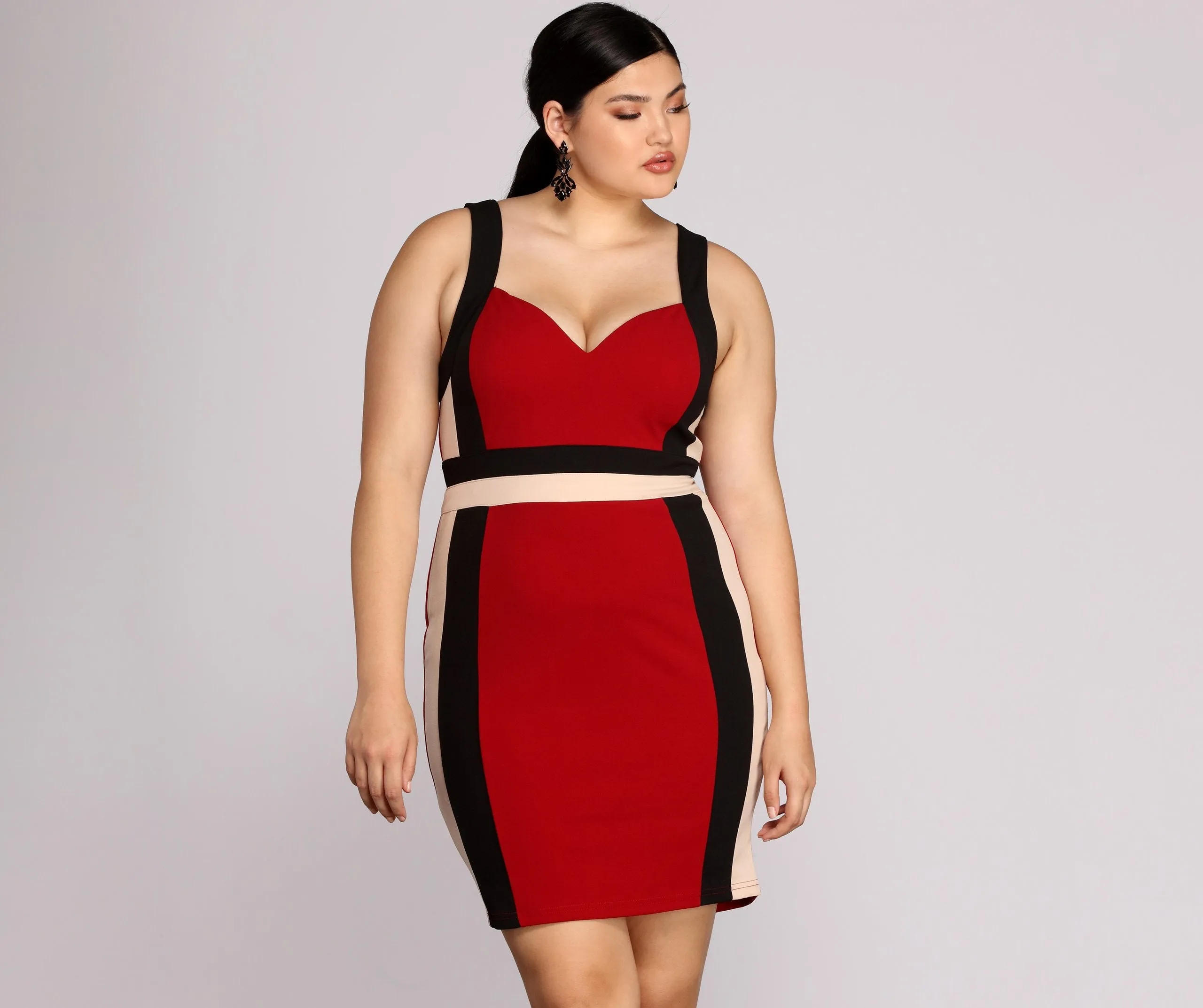Plus Color Stylish Block Midi Dress