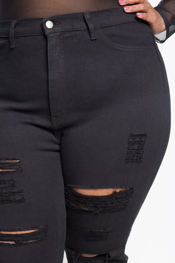 Plus Size Black High Waist Ripped Jeans