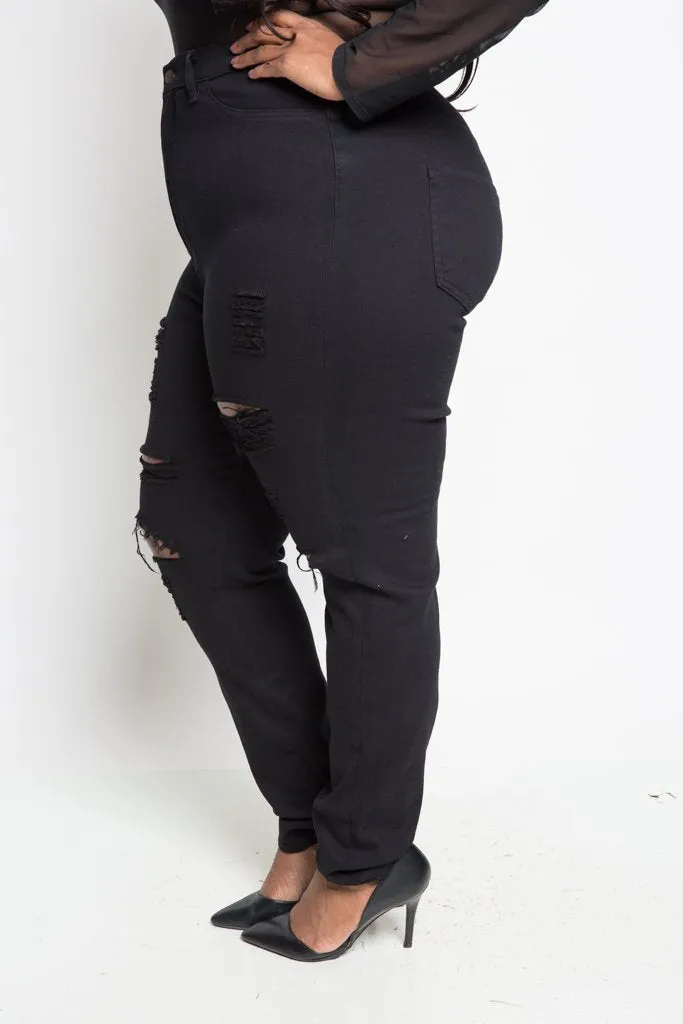 Plus Size Black High Waist Ripped Jeans