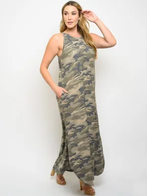 PLUS SIZE CAMO PRINT WITH POCKETS MAXI DRESS